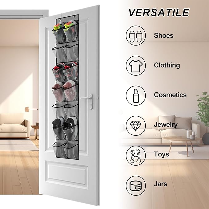 Over The Door Shoe Organizer, 14 Large Mesh Pockets Hanging Shoe Rack for Closet Organizers and Storage, Gray, 2-pack (gray)-NeatNest