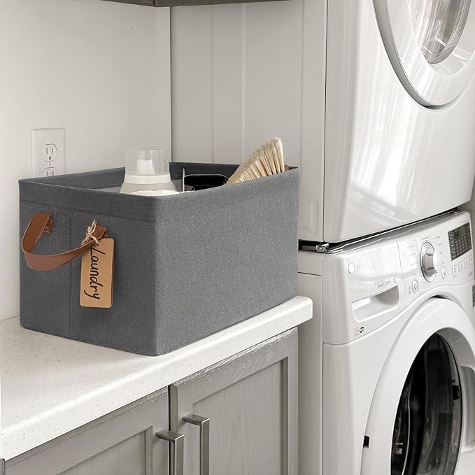 CHICVITA Storage Baskets Large Storage Bins for Organizing, Clothes Storage Bins, Closet Organizers and Storage, Small Laundry Basket for Shelves, 16 ¾" L x 11" W x 9 ¾" H, Grey, 2-Pack