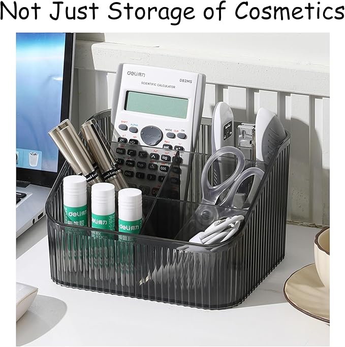 Makeup Organizer Cosmetics Storage Box, Large Capacity Make Up Brush Holder Organizer Vanity Accessories, Bathroom Countertops, Desk Storage Container, Cosmetic Display cases(Gray-L)-NeatNest