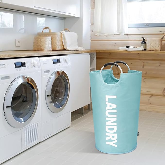 DOKEHOM 90L Large Laundry Basket, Collapsible Laundry Bag, Freestanding Tall Clothes Hamper, Foldable Washing Bin (Light Blue)-NeatNest