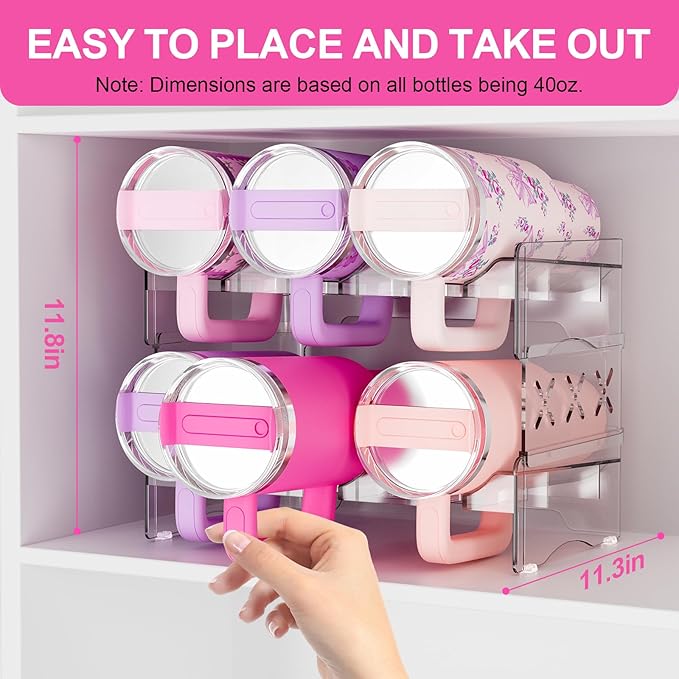 JYPS Water Bottle Tumbler Organizer,Stackable Stanley 40oz with Handle Cup Organizer, Large Water Bottle Holder Stanley Cup Accessories for Pantry Cabinet Kitchen Organizers and Storage-NeatNest