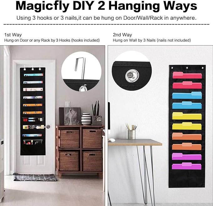ABC life Hanging Wall File Organizer, 2 Packs, 10 Pocket Office, Home, Classroom, 6 Removable Poly Hanging File Folders, Wall Folder Organizer, Back to School Supplies