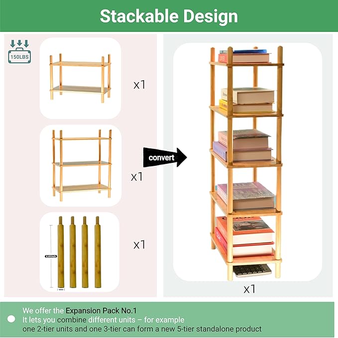 Bamboo Rack | Tool-Free Expandable (2-6 Tiers) | Kitchen Spice Organizer & Office Breakroom Snack/Cup Storage (Natural Bamboo)(Powered by Gogogo) (Natural, 15.6" W(3 Tier))-NeatNest