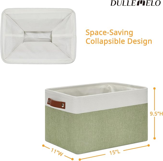 DULLEMELO Fabric Storage Bin for Laundry, Home, Foldable Storage Basket for Shelves, Toys, Collapsible Storage Basket Bin for Office, Closet,Bedroom(White&Green)-NeatNest