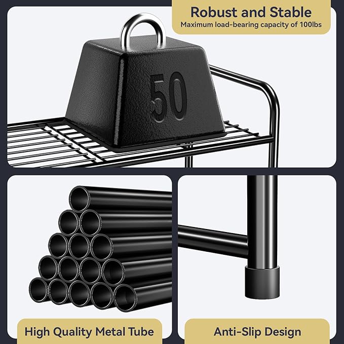 2-Tier 27” Wide Shoe Rack for Closet, Metal Stackable Shoe Shelf Organizer, Black-NeatNest