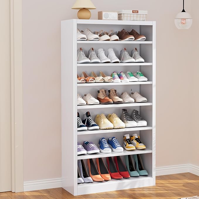 Shoe Cabinet,7 Tiers Heavy Duty Metal Freestanding Shoe Rack,55" Tall Shoe Cabinet with Open Storage for Entryway (White, 7 Tier-55 H*27.6" W*11.8" D)-NeatNest