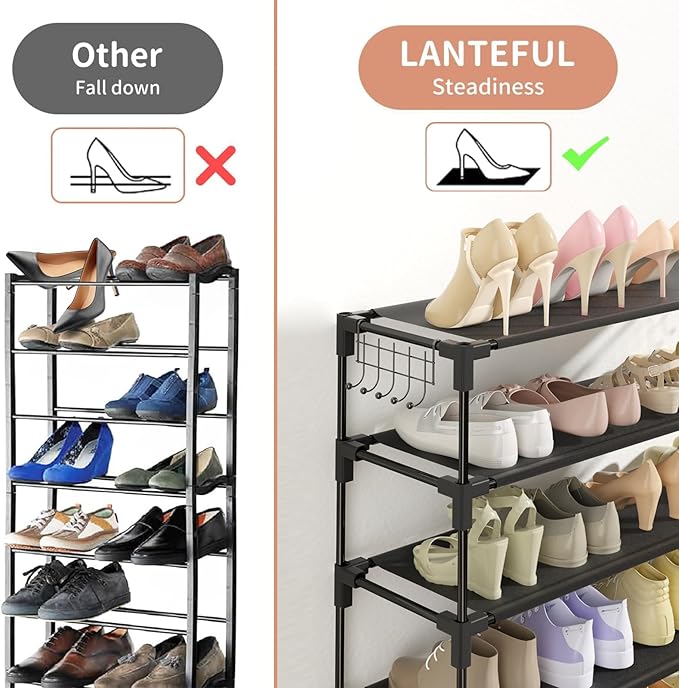 10 Tiers Shoe Rack 50 Pairs Large Capacity Tall Shoe Organizer Sturdy Shoe Storage with Two Hooks Space Saving Metal Wide Shoe Rack for Closet, Entryway, Bedroom, Black-NeatNest