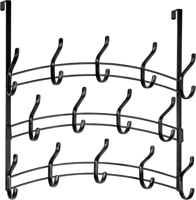 LYNK Professional® Home™ Over Door Hooks Rack - 28 Hook Over Door Hanger - Over Door Towel Rack - Hanging Towels or Clothes - Bathroom, Bedroom or Laundry Room - Lifetime Ltd. Warranty - Black