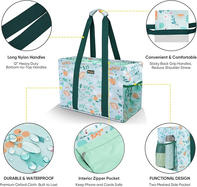 BALEINE Soft 9 Gallon Extra Large Utility Tote, Foldable Reusable Storage Bag (Spring Stroll)-NeatNest
