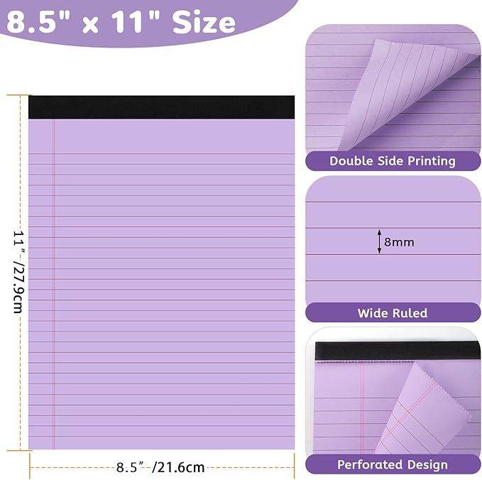 8 Packs Legal Pads 8.5x11, Totally 400 Sheets Colored Legal Pads 8.5x11, College Ruled Writing Pads Small Note Pads 50 Sheets/Pad Tablets Lined Notepad for School, Office, To-Do Lists