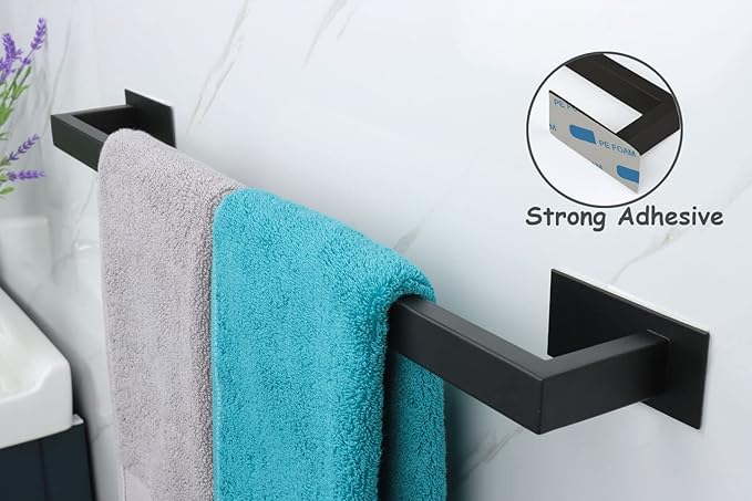Bathroom Towel Bar Self Adhesive, No Drilling Towel Rack Easy to Install, Hand Towel Holder Made of Premium Stainless Steel Sticky on Hand Towel Hanger for Kitchen, Toilet.(24IN, Black)-NeatNest