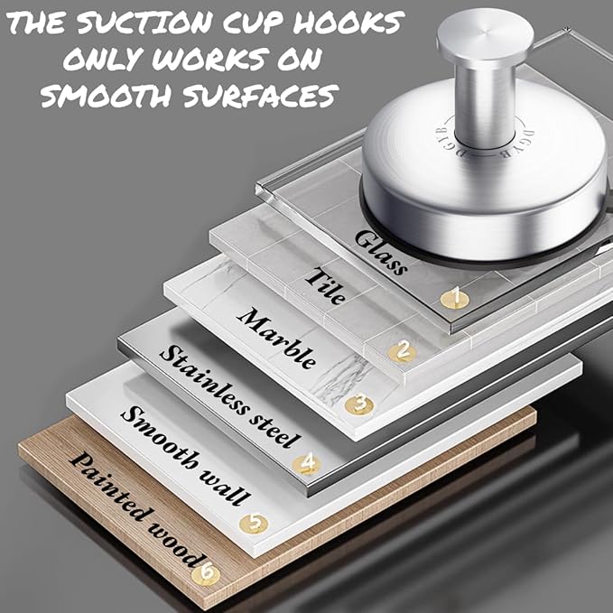 DGYB Suction Cup Hooks Set of 2 Suction Bathroom Hook for Wall Brushed Nickel Shower Hooks for Inside Shower 304 Stainless Steel Towel Hook for Glass Door Hanging Robe, Loofah, Coats-NeatNest