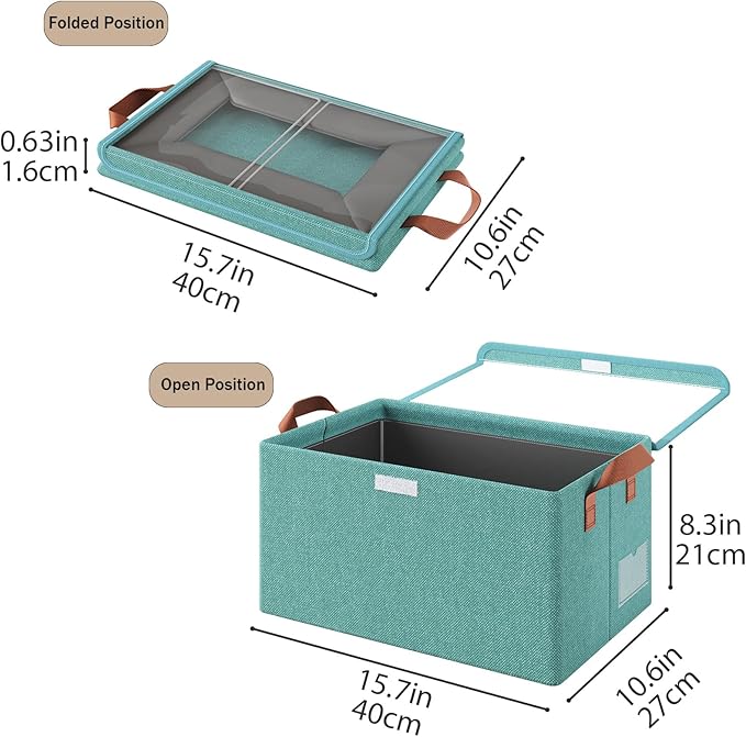 AARAINBOW Stackable Clothes Organizer Bins, Fabric Storage Bins with Metal Frame, 4 Packs Green Boxes with Lids, Foldable Closet Container for Clothes Toys, 23L (Green)-NeatNest