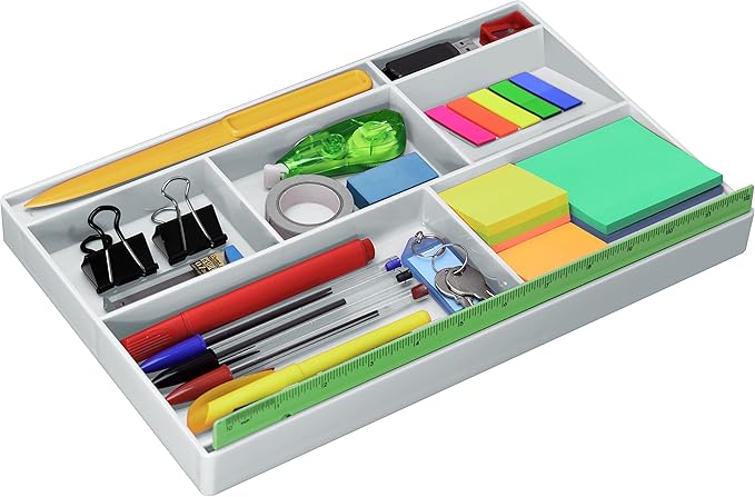 Acrimet Desk Drawer Organizer Tray with 8 compartments Bin Multi-Purpose for Desk Supplies and Accessories (Plastic) (White Color)-NeatNest