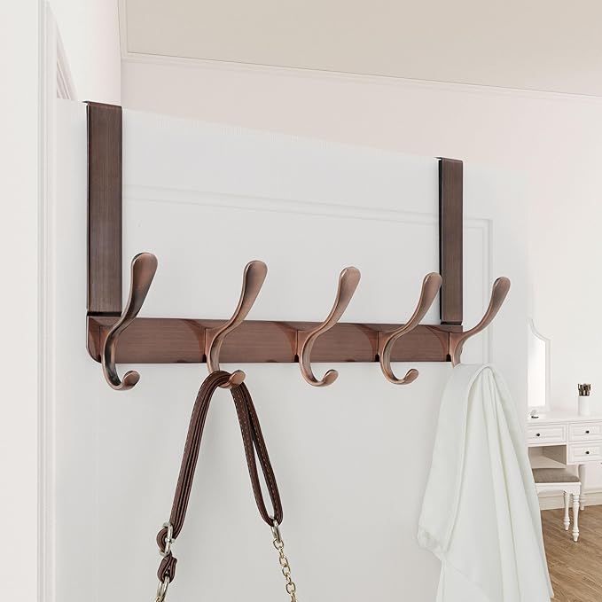 WEBI Over The Door Hook 5 Coat Hooks,Over The Door Towel Rack,Door Hanger Over Door Coat Rack for Hanging Clothes,Towels,Back of Bathroom,Antique Copper