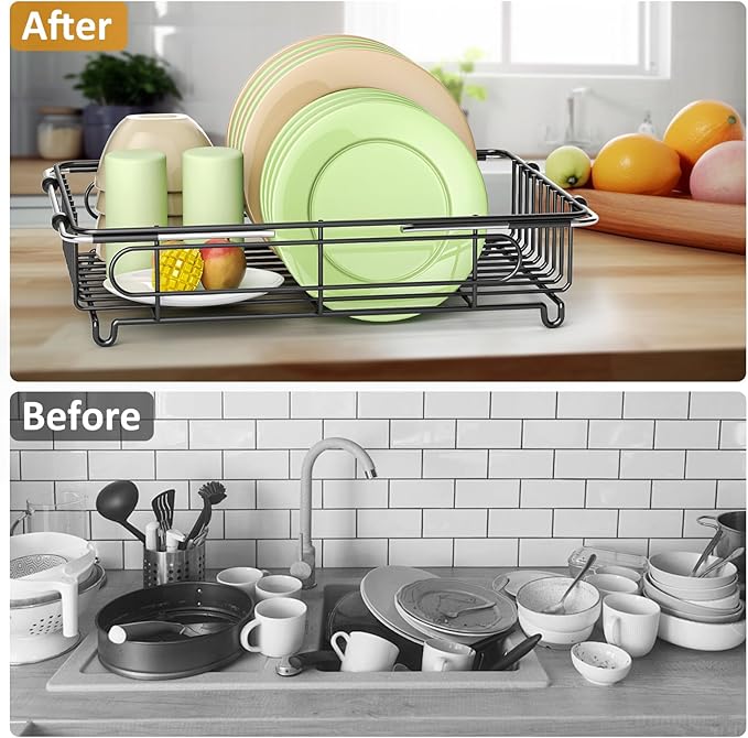 Expandable in Sink Dish Drying Rack,Small Dish Rack Over Sink with Utensil Holder,Stainless Steel Dish Drainers for Kitchen Counter,Sink Drying Rack for Small Space,14.5“-20.5” L x 10“ W x 3.5” H