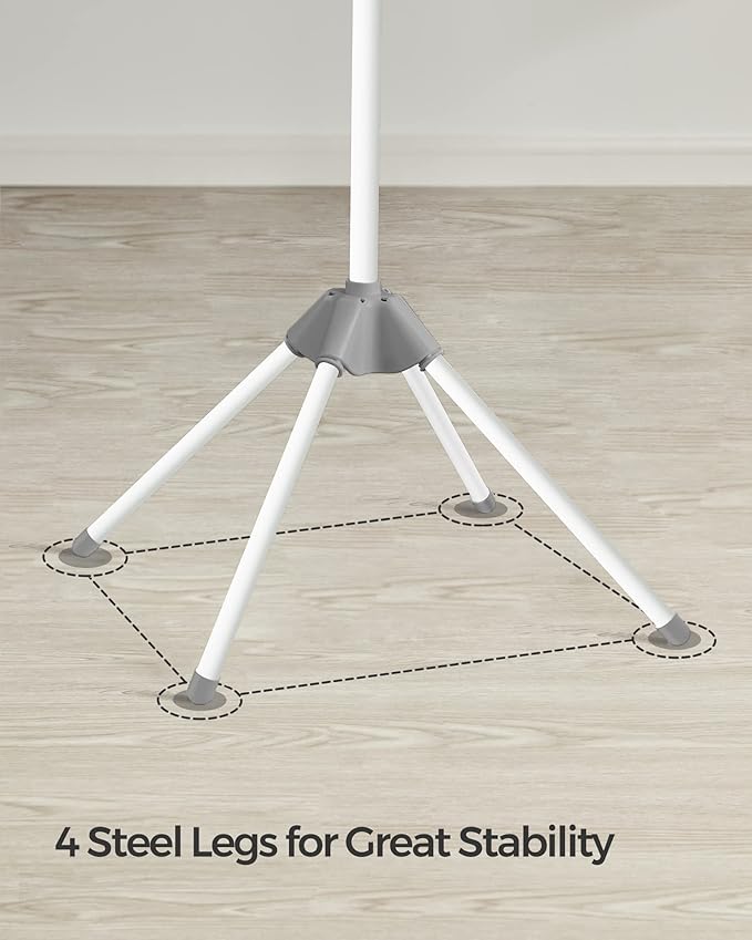 SONGMICS Clothes Drying Rack, 59-Inch Folding Laundry Drying Rack with 3 Rotatable Arms for Hangers, 4 Legs, Stainless Steel, for 27 Pieces of Clothes, Gray and White ULLR510G01