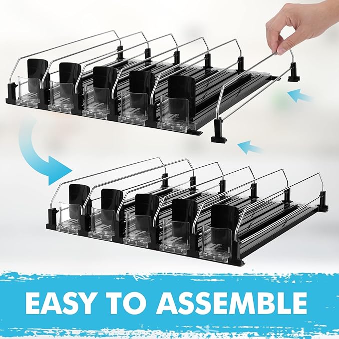 Drink Dispenser for Refrigerator, Self-Pushing Soda Can Organizer for Fridge, 5 Rows already Assembled, Automatic Can Dispenser with Spring Loaded for Refrigerator Holds 25 cans, Black