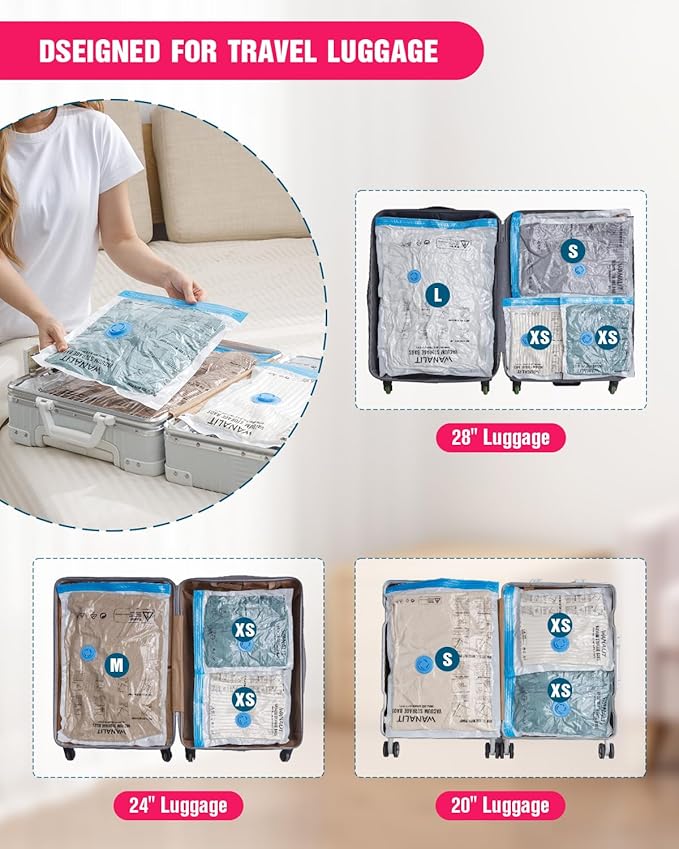 Travel Vacuum Storage Bags with Hand Pump, 8 Pack (4S+4XS) Vacuum Seal Bag Travel Essentials Space Saving Bags for Clothes, Luggage, Carry-on Suitcase, Backpack, Holiday Business Trip-NeatNest