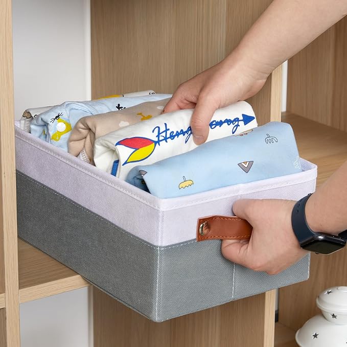 DULLEMELO Small Storage Basket for Organizing, Grey Basket Cloth Storage Bins for Shelves, Foldable Fabric Bins for Home Storage and Organization, White&Deep Grey, 1-Pack-NeatNest