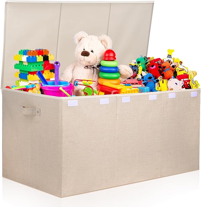 Extra Large Toy Box 167L, Sturdy Toy Storage Chest Organizer Bin Baskets with 2 Removable Divider for Boys, Girls, Kids, Nursery, Bedroom, Playroom, 35.5"x17" x17" (Linen Beige)-NeatNest