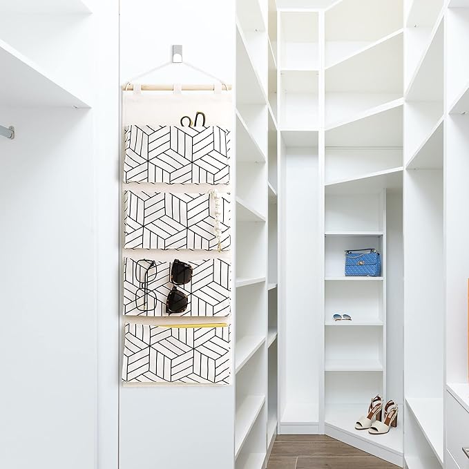 CROWNED 2Pcs Over Door Hanging Storage Bags Wall Mount Closet Organizer, 4 Big Pockets Linen Cotton Fabric Living Room Bedroom Bathroom File Magazine Waterproof Free Hooks White-NeatNest