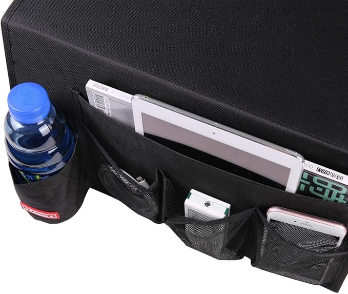 Bedside Caddy,5 Pockets Bedside Organizer Caddy Under Mattress,Holds Water Bottles,Magazines,Books (Black)-NeatNest