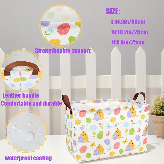 Cute Chicken Easter Basket for Kid Large Empty Rectangular Easter Gift Storage Basket Bunny Eggs Décor (Chicken Butterfly)-NeatNest