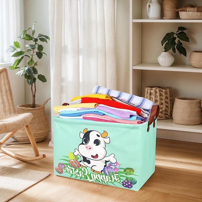 Cow Easter Basket for Kid Large Empty Baby Rectangular Cute Easter Gift Storage Basket Bunny Eggs Décor (Cow)-NeatNest