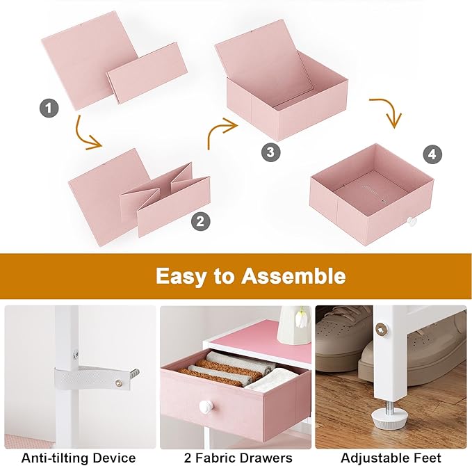 Shoe Rack, 5 Tier Shoe Organizer with 2 Drawers, Metal Shoe Storage for 16-20 Pairs of Shoes with Fabric Shelves and Wooden Top, Narrow Shoe Shelf for Closet Entryway Pink-NeatNest