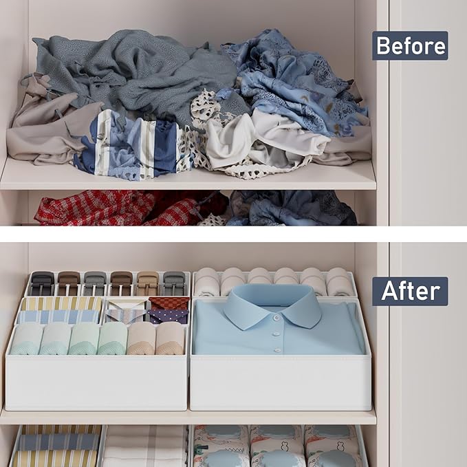 DIMJ Drawer Organizer Clothes Storage - 18 Pack Baby Dresser Organizer for Nursery, Foldable Closet Drawer Organizer Bins for Bedroom Organization, Fabric Storage Dividers for Socks, Underwears, Bras-NeatNest