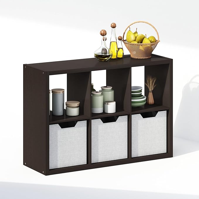 Furinno Cubic Open Back Multipurpose Clothing & Closet Storage Organizer Shelf, 6-Cube, Black Dark Oak