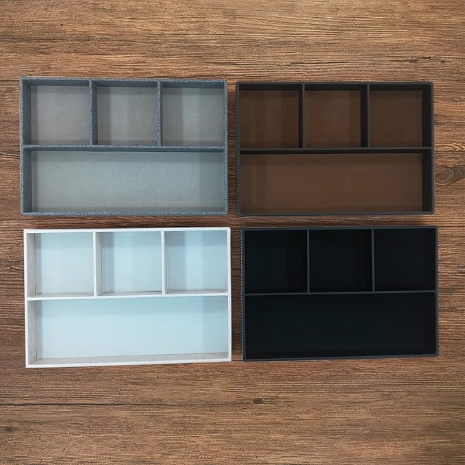 Desktop PU Leather Storage Rack, Proxy Parking tray, Dressing table Desktop Organizer, with 4 Compartments for Placing Mobile Phones, Remote controls, Cosmetics, Watches, and other Decorative trays.-NeatNest