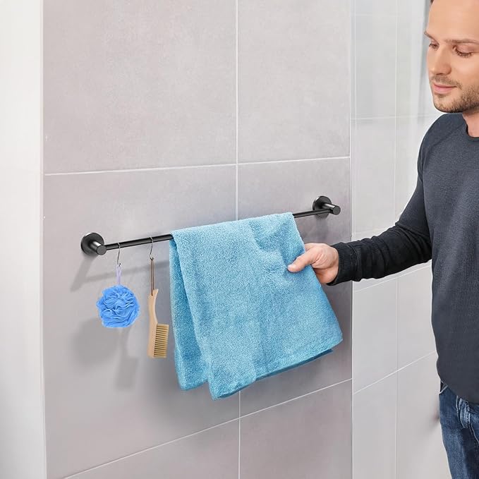 Adjustable Single Bath Towel Bar 16 to 27.6 Inch, ZUEXT Oil Rubbed Black Stainless Steel Towel Holder Hanger, Expandable Wall Mount Towel Rail for Bathroom Kitchen Washroom,1" Tube Towel Rail Racks