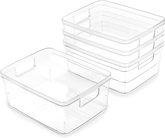 BINO Plastic Storage Containers, Small - 4 Pack THE LUCID COLLECTION, Multi-Use Organizer Bins Built-In Handles BPA-Free Clear, Fridge, Pantry & Home Organization-NeatNest