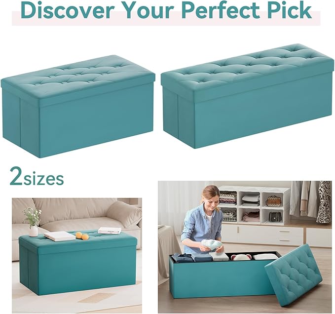 BRIAN & DANY Folding Storage Ottoman Bench, Ottoman with Storage, Foot Rest, Benches Seat for Bedroom, Living Room, Entryway, Long Shoes Bench, 15.7" x 31.5" x 15.7" Teal-NeatNest