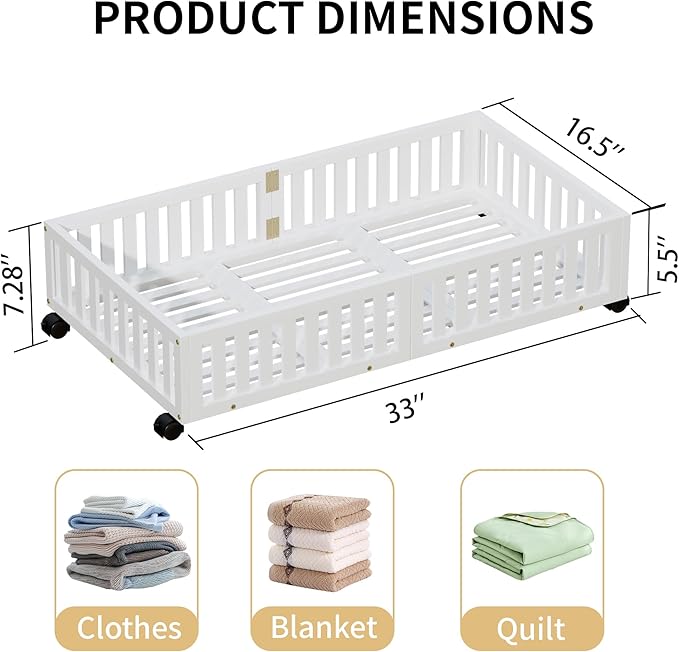 Bamboo Under Bed Storage with Wheels (2-Pack) – Rolling Underbed Shoe Organizer Box for Shoes, Blankets, Toys, Clothes Container Space-Saving Organizer Bins for Bedroom, Closet, Dorm, Nursery-NeatNest