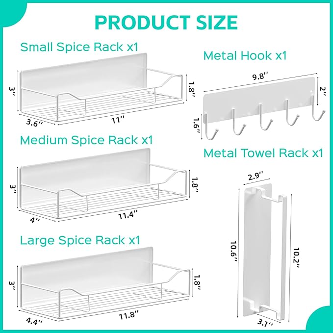 5 Pack Multifunctional Magnetic Shelves for Washing Machine & Refrigerator - Heavy Duty Laundry Room Organization System with Tool Hooks, Metal Storage Baskets (White)