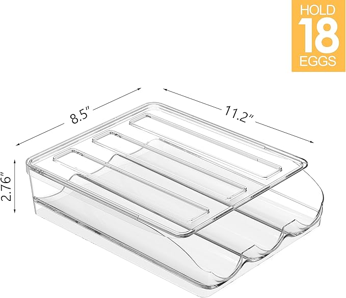 Egg Holder for Fridge 16 Capacity Automatic Rolling Egg Organizer for Refrigerator, Clear Stackable Container for Kitchen or Pantry Storage 1 Pack