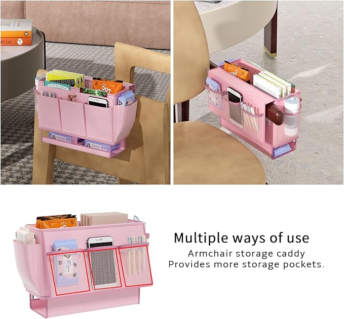 Bedside Caddy Bedside Organizer,Bed Caddy with 11 Pockets and Power Strip Holder,Versatile Bedside Storage Caddy for Home,Dorm,Bunk,Hospital,Crib Bed (Pink)-NeatNest