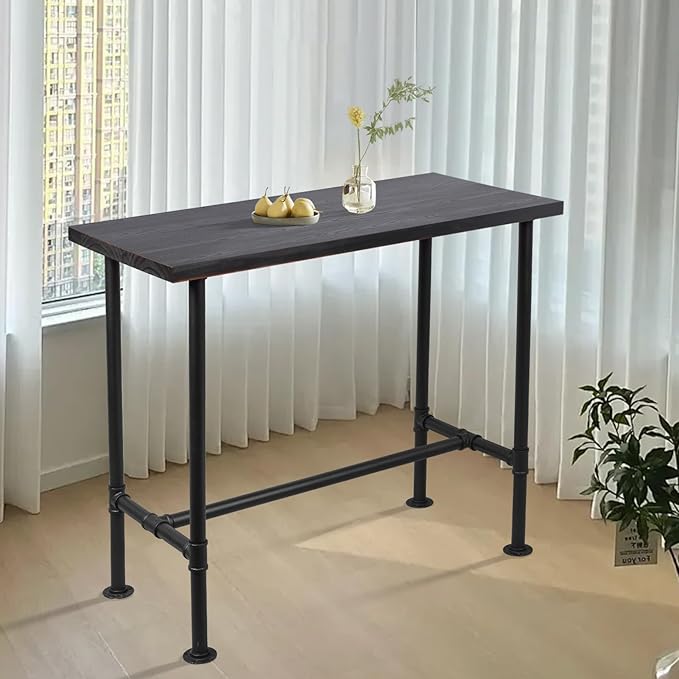 Diwhy DIY Industrial Design Pipe Dining Table Casual Pub BAR Laptop Table Modern Studio Wood and Metal Rectangular Dining Table homeoffice Desk Breakfast high bar Table Walnut Desktop 47.3" × 23.6"-NeatNest