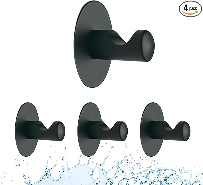 Adhesive Hooks for Hanging - 4 Packs, Sticky Hooks for Bathroom, Bedroom, Kitchen, Hotel, Office, Rust- restiant Adhesive Hook for Walls No Damage (Upto 15LBS)