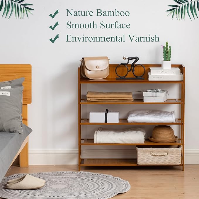 latifolia Shoe Rack, 5-Tier Bamboo Shoe Rack Organizer for Entryway Hallway, Brown(39.40''L)-NeatNest