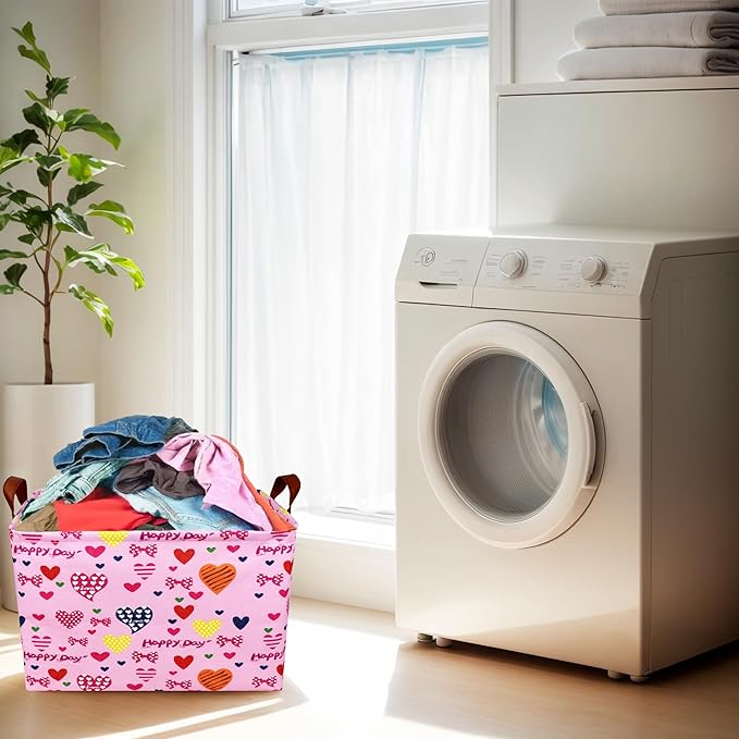 Easter Basket for Gifts Empty Pink Cute Heart Large Gift Basket Decorative Storage Bin for Kid and Baby Room Décor (Happy Day Love)-NeatNest