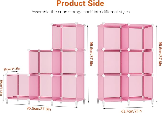 HOMIDEC 6-Cube Storage Shelf, Storage Bookcase Bookshelf with Metal Hammer, Storage Cubes Organizer Cabinet for Kids, Closet, Bedroom, Bathroom, (11.8x11.8x11.8 inch), Light Pink-NeatNest