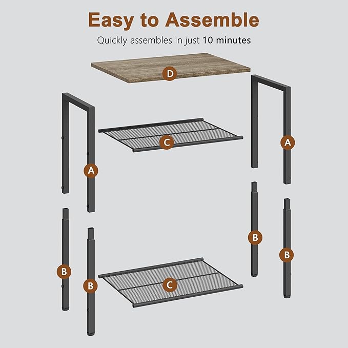 Hoctieon 3 Tier End Table, Telephone Table, Tall Side Table with Storage, Small Nightstand for Small Spaces, Metal Frame, For Living Room, Bedroom, Sofa Couch, Hall, Easy Assembly, Greige