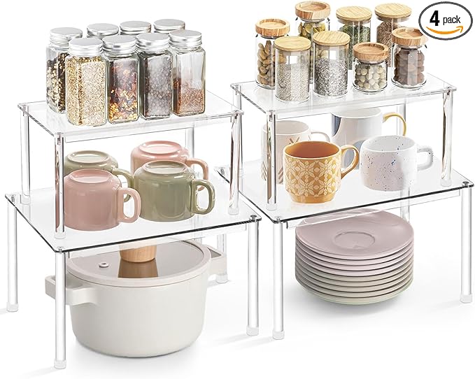 Acrylic Cabinet Organizers : 4Pcs Spice Rack Organizer for Cabinet, Pantry Kitchen Organizers and Storage, Countertop Desk Shelves Displays Organizer Displays, Stackable Shelves House Essentials