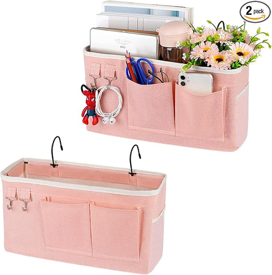 Bedside Storage Caddy/Bedside Hanging Storage Bag for Headboards Bunk Beds Dorm Rooms Book Phone Magazine Holder (2PC Light Pink)-NeatNest