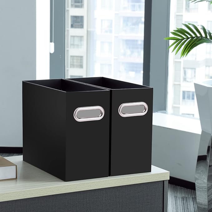 Oterri File Organizer, 8 Packs Small Storage Box, Cardboard File Folder Organizer, Collapsible File Box for Hanging File Folders Letter Size, Portable Filing Organizer with Handle (Black