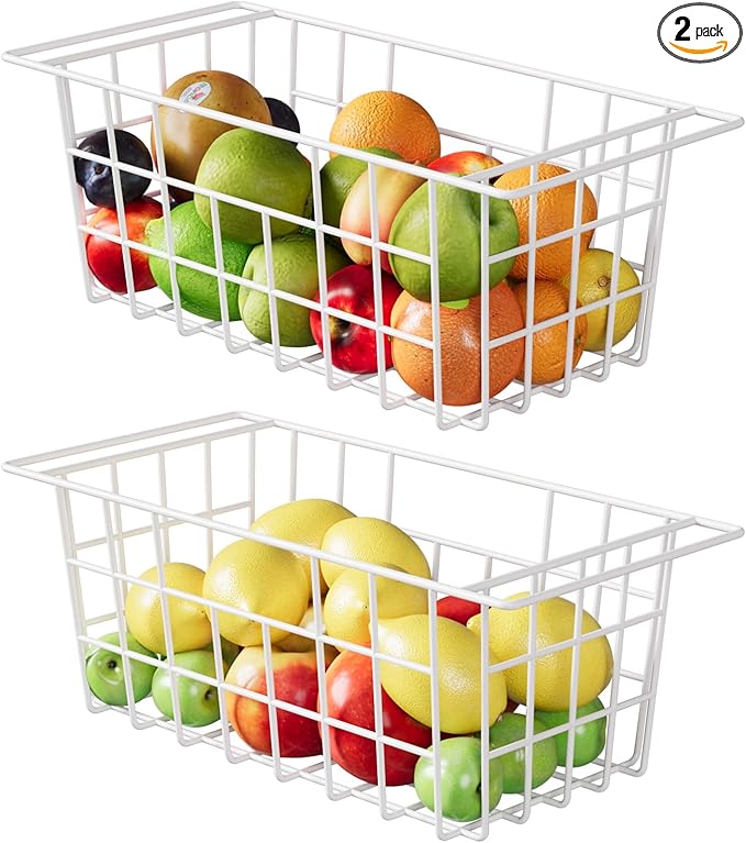 2Packs 16.5 inch Chest Freezer Organizer, Refrigerator Organizer Bins, Freezer Baskets with Handles, Metal Wire Baskets for Snacks, fruits, Potatoes, Meat